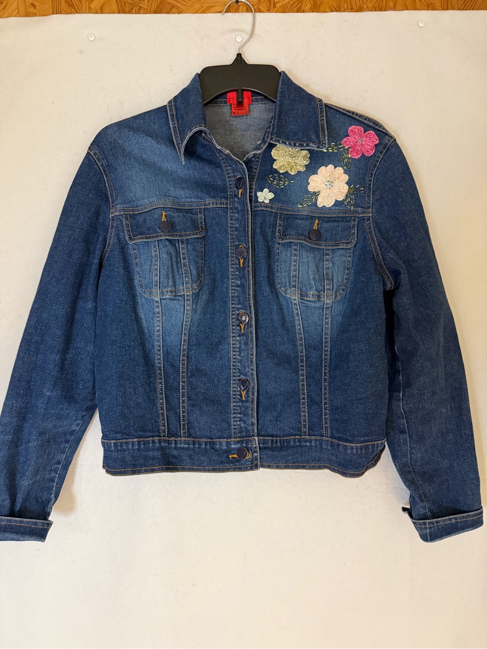 TitleVintage Very Vera Floral Embroidered Denim Jacket Medium Wash Size Large Y2